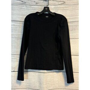 Three Dots Long-Sleeve Black Crew Neck Shirt Size L